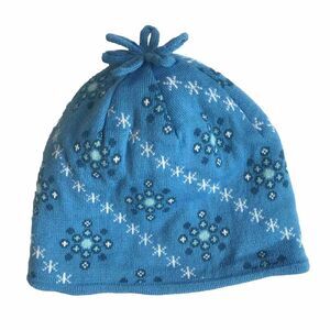 LL Bean Winter Hat Cap Beanie Kids L Girls Blue Print Lined Tassel Top 272452